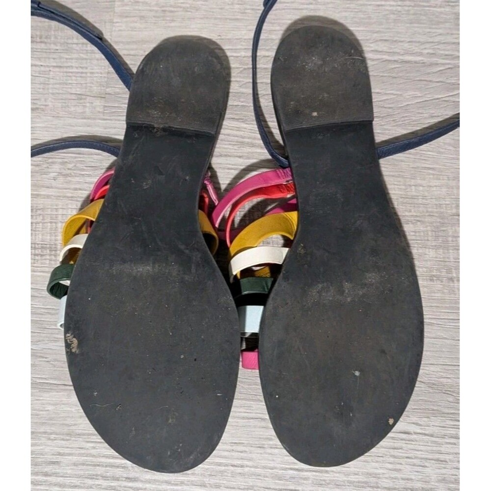Tory Burch Patos Leather Multi Strap Flat Sandal Rainbow Ankle Strap 8.5 Strappy - Picture 8 of 10